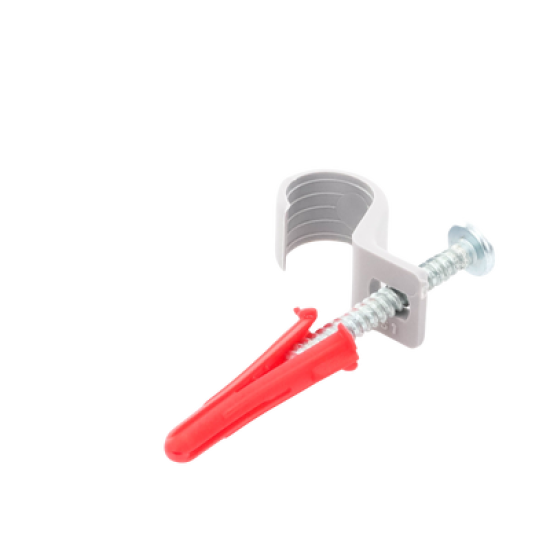 Kit de 8 grapas, 8 taquetes y 8 tornillos para sujetar conductores redondos o tubo en muro (para tubo de 1/2) (2104-07240)