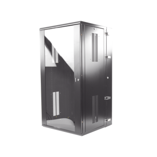 Gabinete PanZone de Montaje en Pared, de 19in, Puerta con Ventana de Seguridad, 26 UR, 635mm de Profundidad, Color Negro