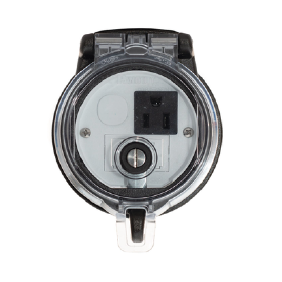 Dispositivo Circular de Puertos de Acceso a Datos, Con Dos Espacios Para Módulos Mini-Com y Un Receptáculo NEMA 5-15R, Protección IP66, de 3