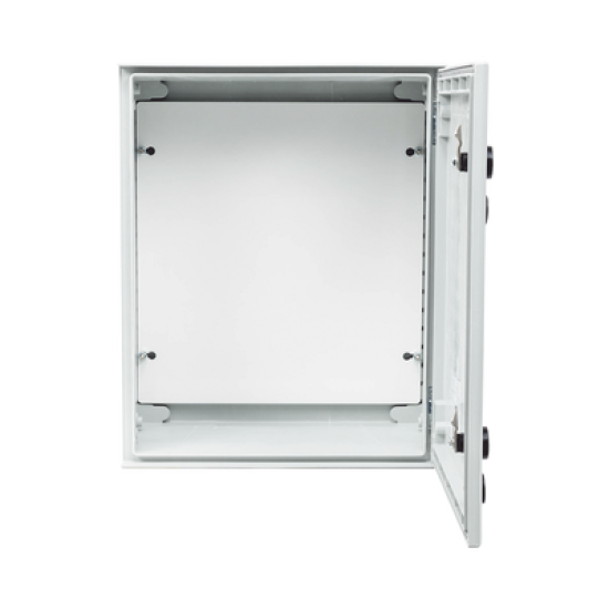Gabinete de Poliéster IP65 Uso en Intemperie (400 x 500 x 200 mm) con Placa Trasera Interior de Plástico (Incluye Chapa y Llave).