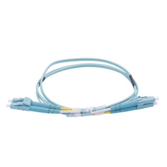 Jumper de Fibra Óptica Multimodo OM4 50/125 LC-LC OFNR (Riser), 2.0 mm, Dúplex, Aqua, 1 metro