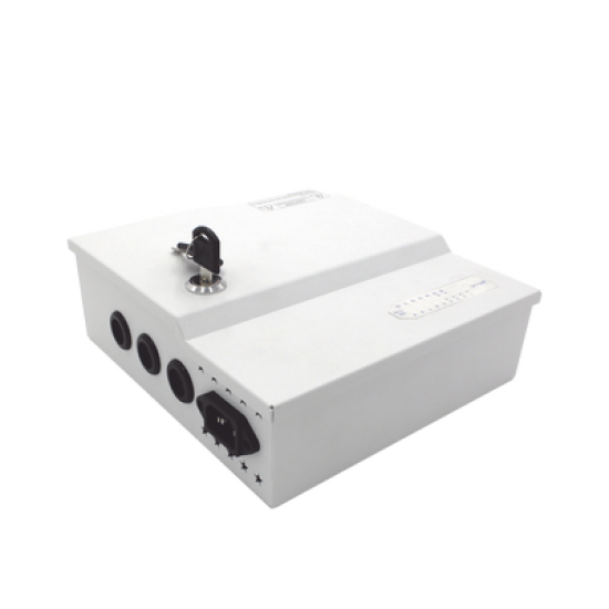 Fuente de poder profesional de 12 Vcc @ 16 A / para 16 cámaras / Con capacidad de batería de respaldo / Requiere batería / Voltaje de entrada de 96-264 Vca 