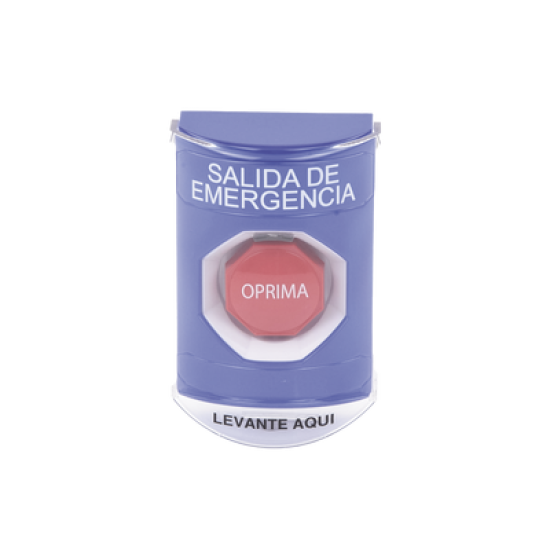 Botón de Salida de Emergencia, Texto en Español, Tapa Protectora de Policarbonato Súper Resistente, Restablecimiento con Llave