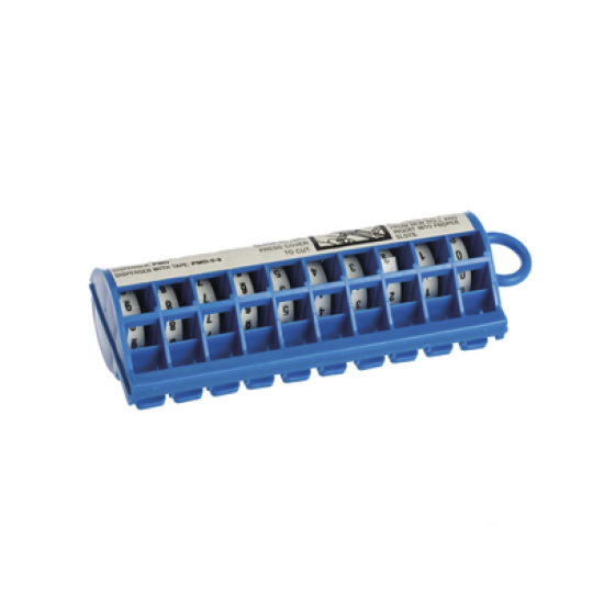 Dispensador de Etiquetas Marcadoras, Con rollos Pre-Impresos con Números 0-9, de 2.4 metros, Color Blanco