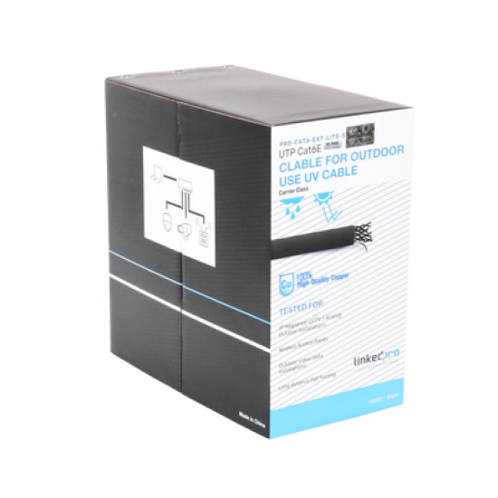 Bobina de cable 305 Metros Cat6, 24 AWG, Climas EXTREMOS, Color negro, sin blindar, para intemperie