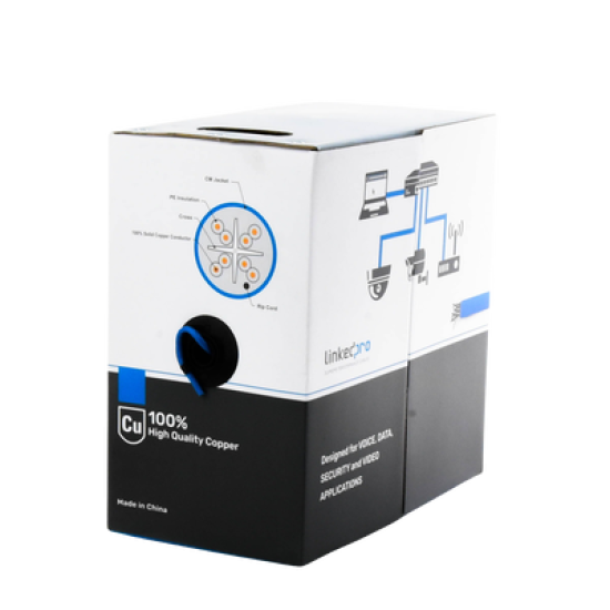 Bobina de cable de 305 metros Cat6+, CM, CALIBRE 23 ALTO RENDIMIENTO, ETL,UL, color azul, super flexible, para aplicaciones de video vigilancia, video HD, y redes de datos. Uso interior.