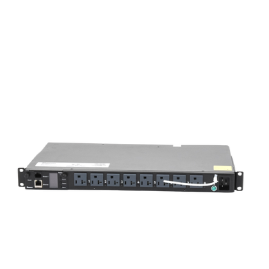 PDU Switchable y Monitoreable por Toma (MS) para Distribución de Energía, Enchufe de Entrada NEMA 5-15P, Con 8 Salidas 5-20R, Horizontal 19in, 120 Vca, 15 Amp, 1UR