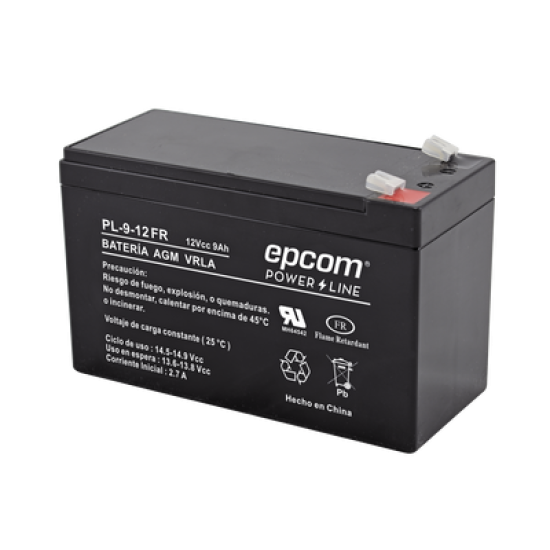 Batería 12 Vcc / 9 Ah / UL / Tecnología AGM-VRLA / Retardante a la flama / Para uso en equipo electrónico Alarmas de intrusión / Incendio/ Control de acceso / Video Vigilancia / Terminales tipo F1 / Cargador recomendado CHR-80.