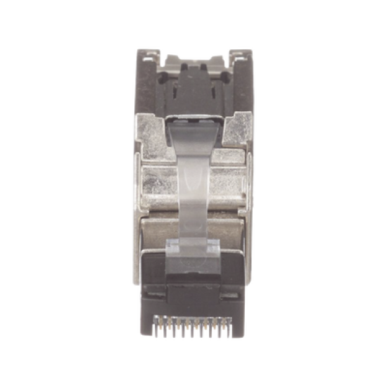Plug RJ45 Blindado, Instalación Recta, Terminación en Campo Certificable, Compatible con Cat5e, Cat6 y Cat6A, Color Plata, Paquete de 10 Piezas