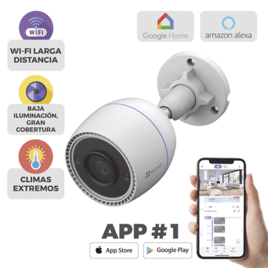 Bala IP 2 Megapíxel / Wi-Fi  / Micrófono integrado / Visión 106° / Detección de movimiento / Notificación Push / Ranura Para Memoria / Uso en Exterior 