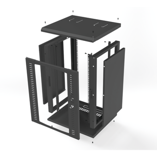 Gabinete para Montaje en Pared, Puerta de Cristal Templado, Cuerpo Fijo con Rack 19