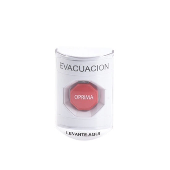 Botón de Evacuación, Texto en Español, Tapa Protectora de Policarbonato Súper Resistente, Restablecimiento con Llave