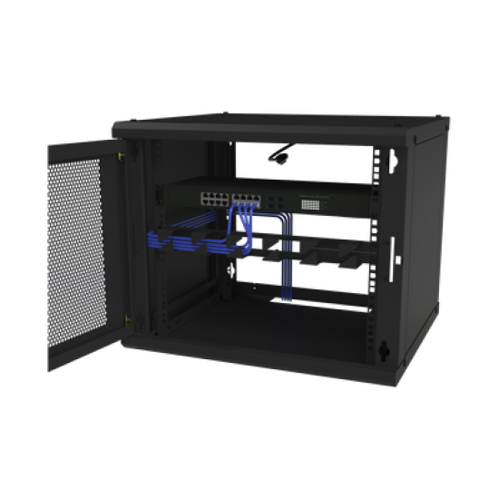 Gabinete de Pared Fijo, Puerta Perforada, con Rack de 19in, 9 Unidades de Rack