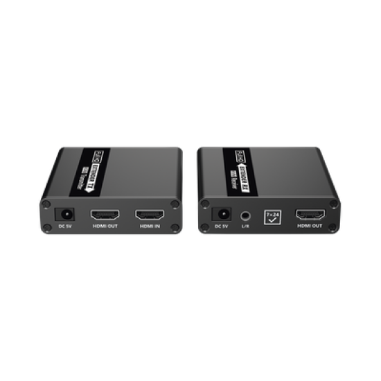 Kit extensor KVM (HDMI y USB) | 40m 4k@30Hz 40m | 1080P@60Hz | Cat 6, 6a y 7 | CERO LATENCIA | HDR | Salida Loop | Uso 24/7 | Salida de audio de 3.5mm | Transmite el Video y Controla tu DVR vía USB a distancia.