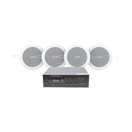 KIT de Amplificador de 120W para Escritorio | 4 Altavoces de Plafón de 4in | 3 - 6W | Sistema 70/100V