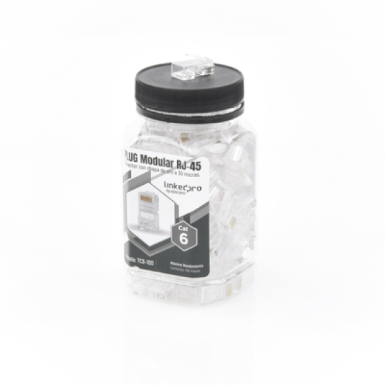 Bote con 100 Piezas de Plug Modular RJ45 Cat6 sin blindaje, chapado de oro a 30 micras para durabilidad extrema