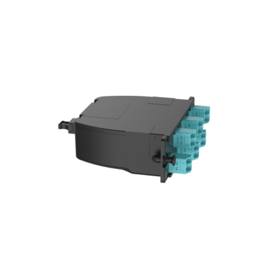 Casete OptiCom® de Fibra Óptica Multimodo OM4, Con Conector MPO a 6 LC Duplex, Polaridad Método A, Pérdida de Inserción Estándar 