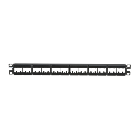 Panel de Parcheo Modular Mini-Com (Sin Conectores), Plano, Sin Blindaje, Con Etiqueta y Cubierta, de 24 puertos, 1UR