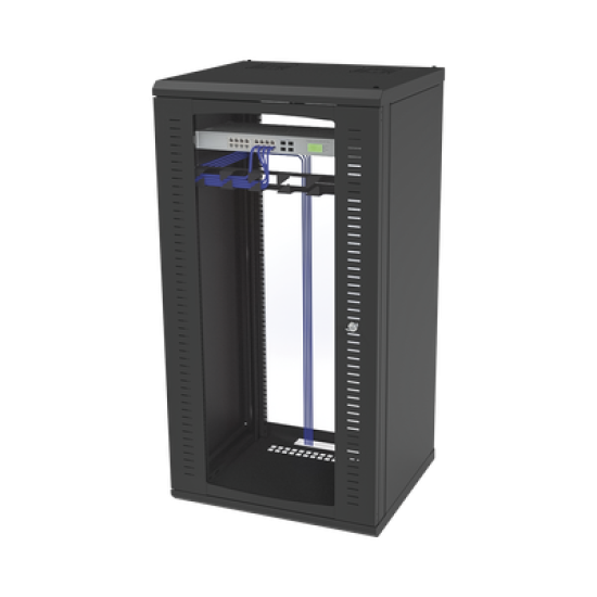 Gabinete para Montaje en Pared, Puerta de Cristal Templado, Cuerpo Fijo con Rack 19