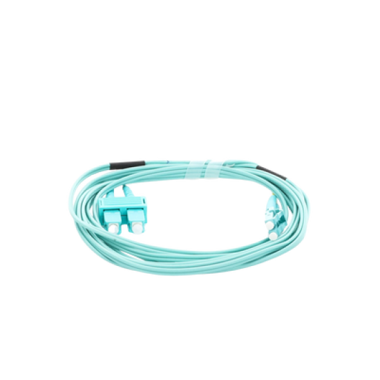 Jumper de Fibra Óptica Multimodo OM3 50/125 LC-SC OFNR (Riser), 2.0 mm, Dúplex, Aqua, 3 metros