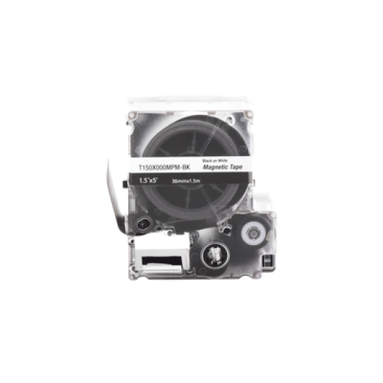Casete de Etiquetas Magnéticas de Cinta Continua, Color Blanco Sobre Negro, Uso Interior, 36 mm (1.5 in) de Ancho x 1.5 Metros de Largo