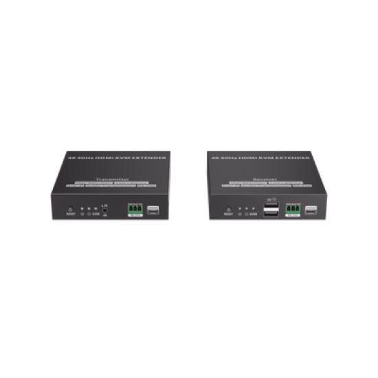 Kit Extensor KVM (HDMI y USB) hasta 120 metros | Transmite el Video y Controla tu DVR vía USB a distancia | Soporta resolución 4K @60Hz | Cat 6, 6a y 7 | Salida Loop en el Tx para visualización local  