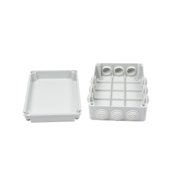 Caja de derivación de PVC Auto-extinguible con 12 entradas, tapa atornillada, 300x220x120 MM, Para Exterior (IP55)