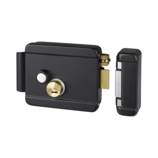 Cerradura Eléctrica con Botón de Salida / Incluye Llave  / Exterior / Derecha / Color Negro