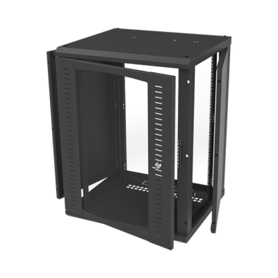 Gabinete para Montaje en Pared, Puerta de Cristal Templado, Cuerpo Fijo con Rack 19