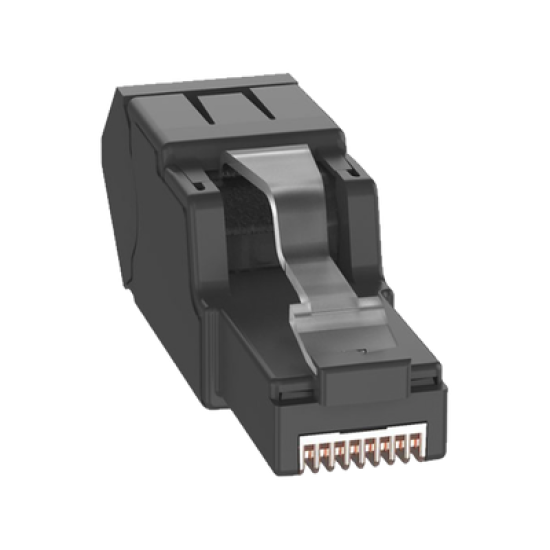 Plug RJ45 UTP, Instalación Angulada 45 Grados, Terminación en Campo Certificable, Compatible con Cat5e, Cat6 y Cat6A, Color Negro