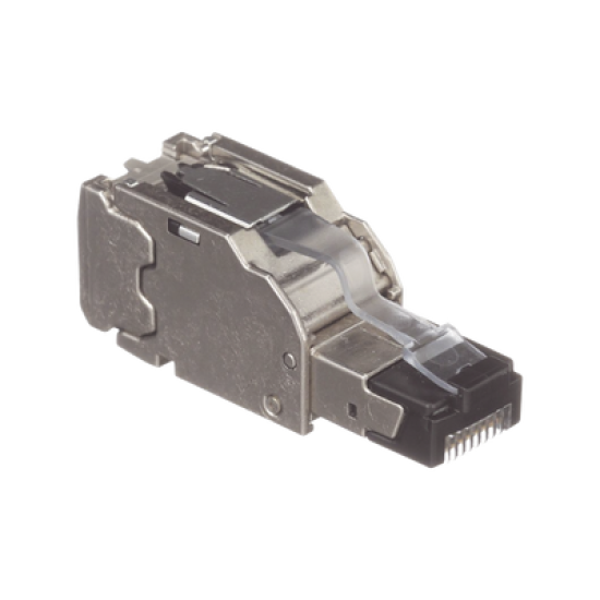 Plug RJ45 Blindado, Instalación Recta, Terminación en Campo Certificable, Compatible con Cat5e, Cat6 y Cat6A, Color Plata, Paquete de 10 Piezas