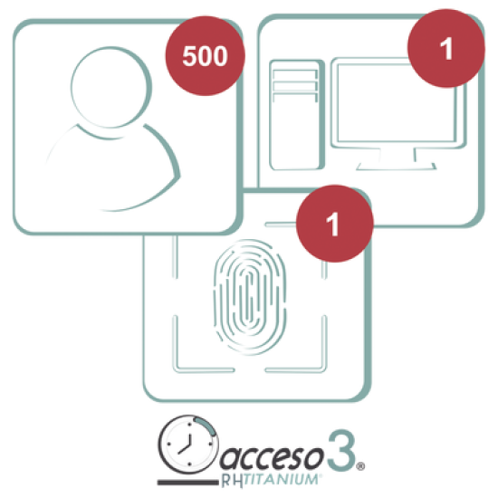 [BAJO PEDIDO] Licencia de 3 años para software Acceso3 TITANIUM  / 500 Empleados / 1 reloj / 1 PC / Compatible con SISTEMAS DE NOMINA