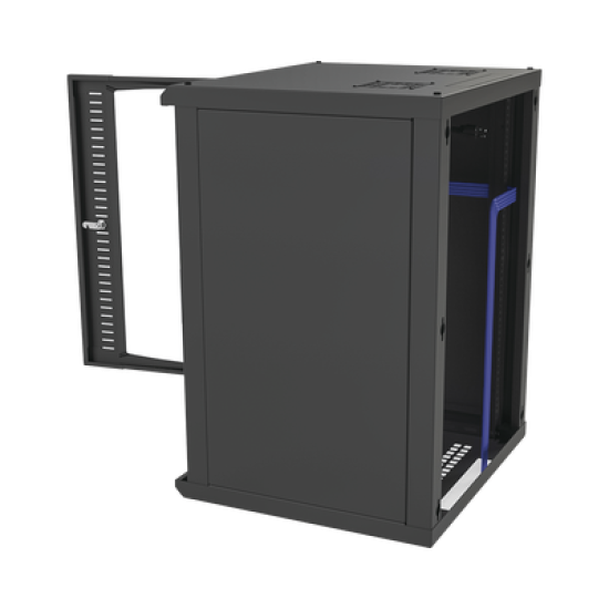Gabinete para Montaje en Pared, Puerta de Cristal Templado, Cuerpo Fijo con Rack 19