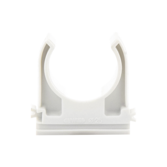 Soporte de presión (Abrazadera), PVC Auto-extinguible, abierto para tubería de 25 mm