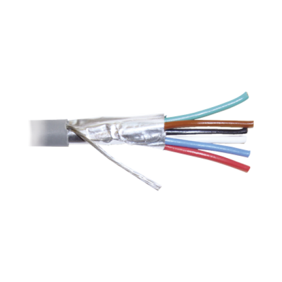 Bobina de 305 metros de cable 8 conductores, 22 AWG, tipo CMR, de color gris para aplicaciones en Alarmas de intrusión /Control de acceso/Interfonos y TV porteros/Automatización/Audio y Voceo.