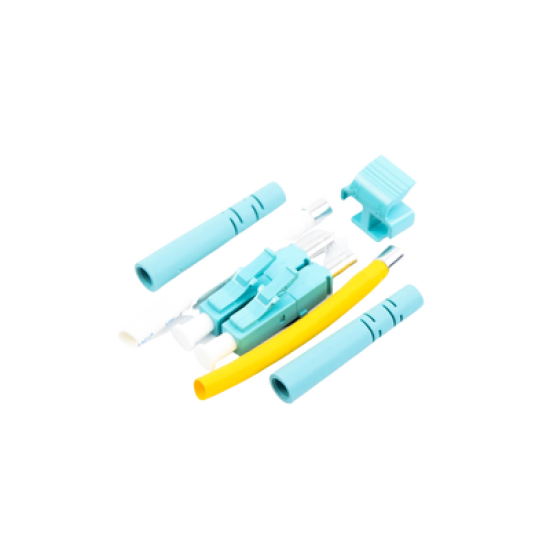 Conector de Fibra Óptica LC Duplex, Epoxico, Fibra Recubierta, Multimodo, Color Aqua (No pre-pulido)