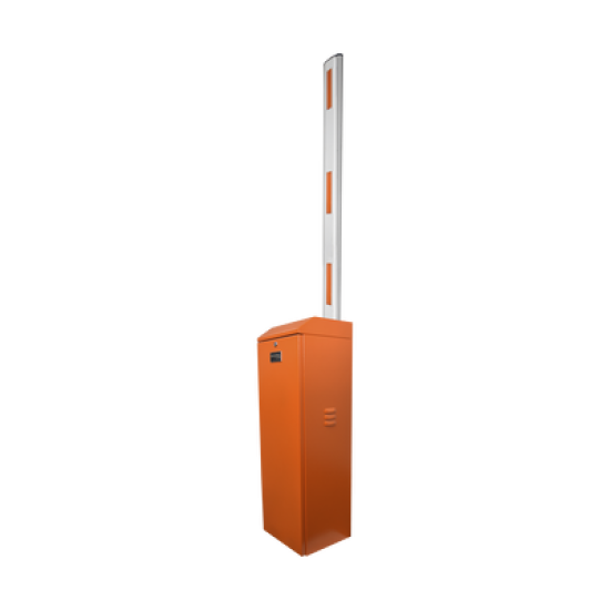 Barrera vehicular derecha / Soporta brazo de hasta 3 m / Apertura en 1.5 s /Final de carrera ajustable por programación / Movimiento fluido / Diseño elegante color naranja