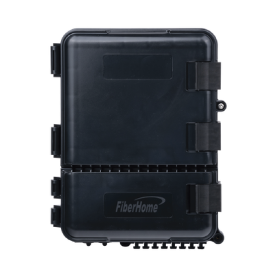 Caja de Distribución de Fibra Óptica para 24 Empalmes, con 8 acopladores SC/APC simplex, Exterior IP55, Color Negro
