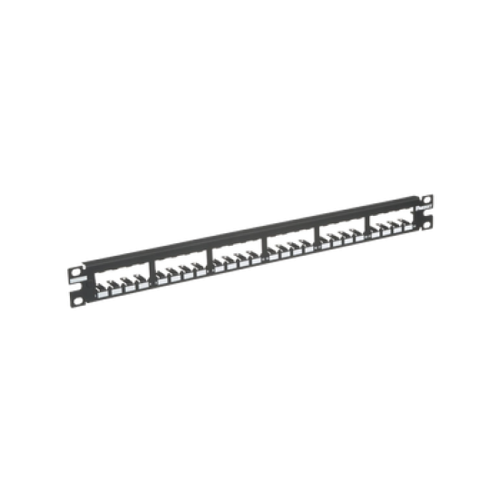 Panel de Parcheo Modular Mini-Com (Sin Conectores), Plano, Totalmente Blindado, de 24 puertos, 1UR