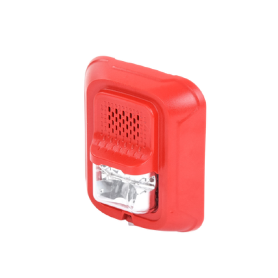 Sonorizador Tipo Chime con Lámpara Estroboscópica a 2 Hilos, Montaje en Pared, Color Rojo, con Configuración Estroboscópica Seleccionable, Nuevo Diseño Moderno y Elegante y Menor Consumo de Corriente