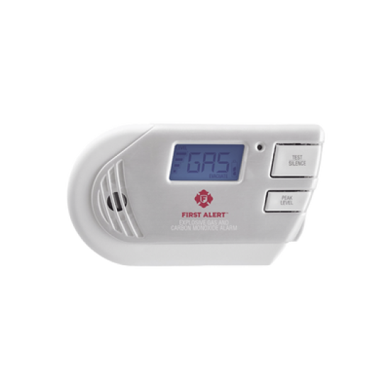 Detector Combo de Combinación de Gases Explosivos: Metano (GN), Propano (LP) y Monóxido de Carbono (CO), Con Pantalla Digital Retroiluminada, 120 Vca y Batería de Respaldo
