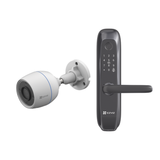Kit de Cerradura Inteligente con Cámara IP Wi-Fi modelo CS-H3C / Apertura Remota desde la App / Códigos Temporales Para Visitantes / Lectura de Huella / Lectura de Tag / Contraseña /  Botón para Timbrar / Alarma Anti-intrusion 
