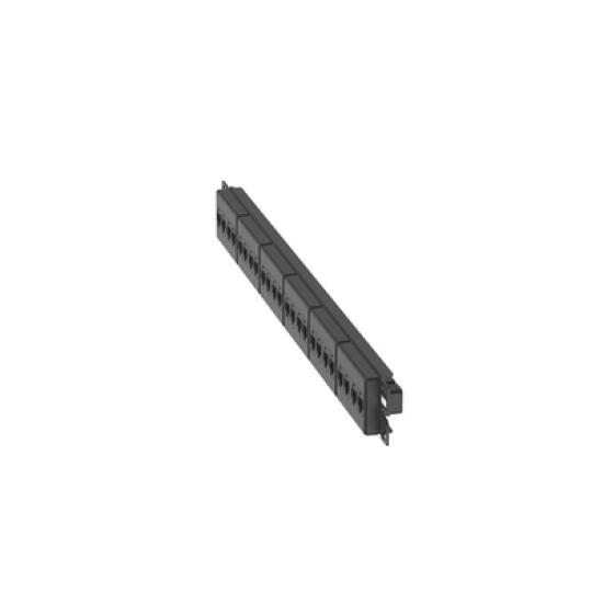 Panel de Parcheo con 24 Acopladores Mini-Com, Plano, Categoría 6, de 1 UR, Color Negro 