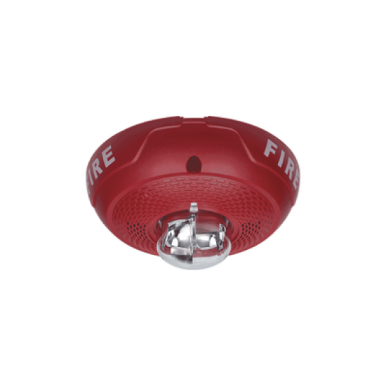 Bocina con Lámpara Estroboscópica, Montaje en Techo, Color Rojo, Nuevo Diseño Moderno y Elegante y Menor Consumo de Corriente