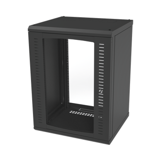 Gabinete para Montaje en Pared, Puerta de Cristal Templado, Cuerpo Fijo con Rack 19