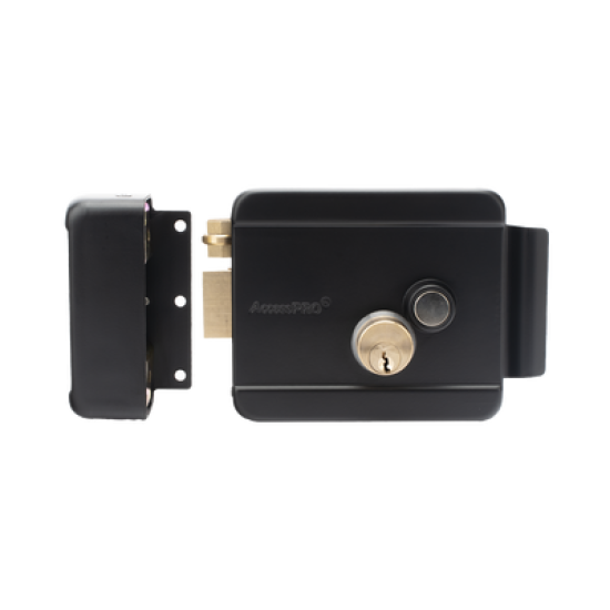 Cerradura Eléctrica con Botón de Salida / Incluye Llave  / Exterior / Izquierda / Color Negro