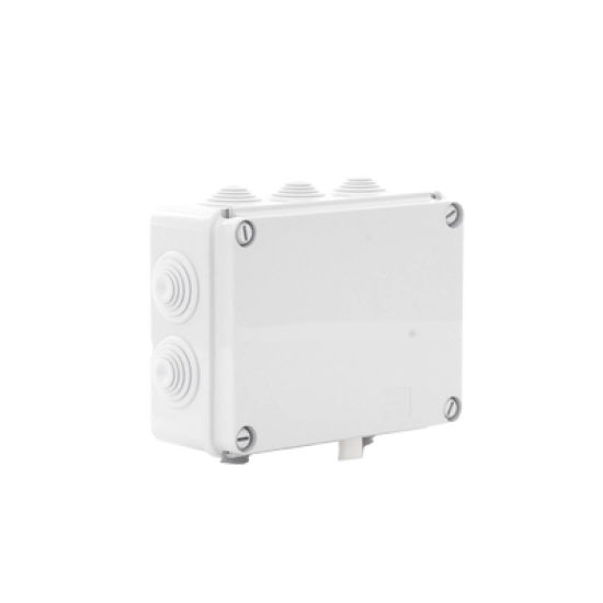 Caja de derivación de PVC Auto-extinguible con 10 entradas, tapa atornillada, 190 x 140 x 70 MM, Para Exterior (IP55)