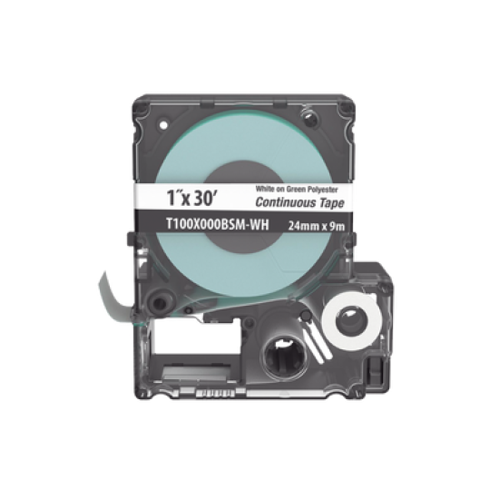  Casete de Etiquetas de Poliéster de Cinta Continua, Color Blanco Sobre Verde, Uso Interior/Exterior, 24 mm (1 in) de Ancho x 9.1 Metros de Largo