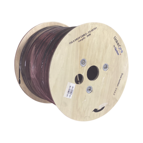  Carrete de 2 km de Fibra Óptica Aérea Mini Figura 8 G.657A1 tipo Drop, Monomodo de 2 Hilos (bifibra), Diseñada para Fusionarse, Color Negro, Span 80, (No Soporta Conectores Mecánicos)