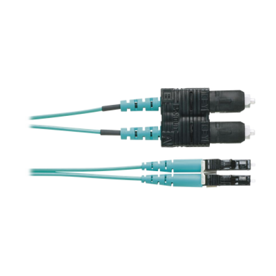 Jumper de Fibra Optica Multimodo 50/125 OM4, LC-SC Duplex, OFNR (Riser), Color Aqua, 3 Metros